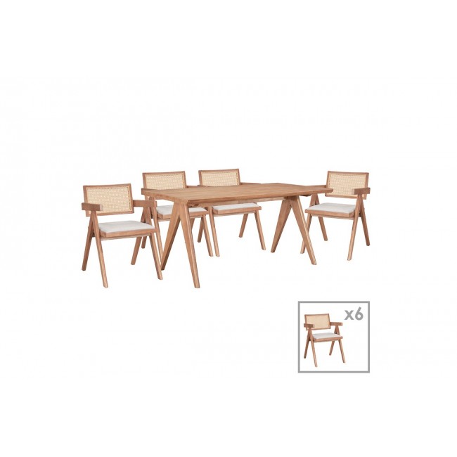 Τραπεζαρία σετ 7τεμ ''WINSLOW I'' από ξύλο rubberwood σε χρώμα ανοιχτό καρυδί 160x85x75