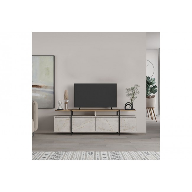 Έπιπλο τηλεόρασης ''ONDINE'' σε χρώμα λευκό μαρμάρου/φυσικό 160x35.5x48