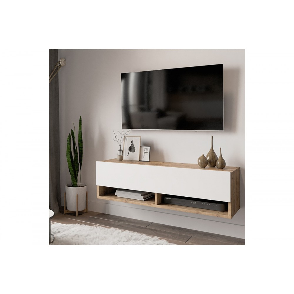 Έπιπλο τηλεόρασης επιτοίχιο ''RSCOE'' σε χρώμα λευκό-oak 100x31.5x29.5