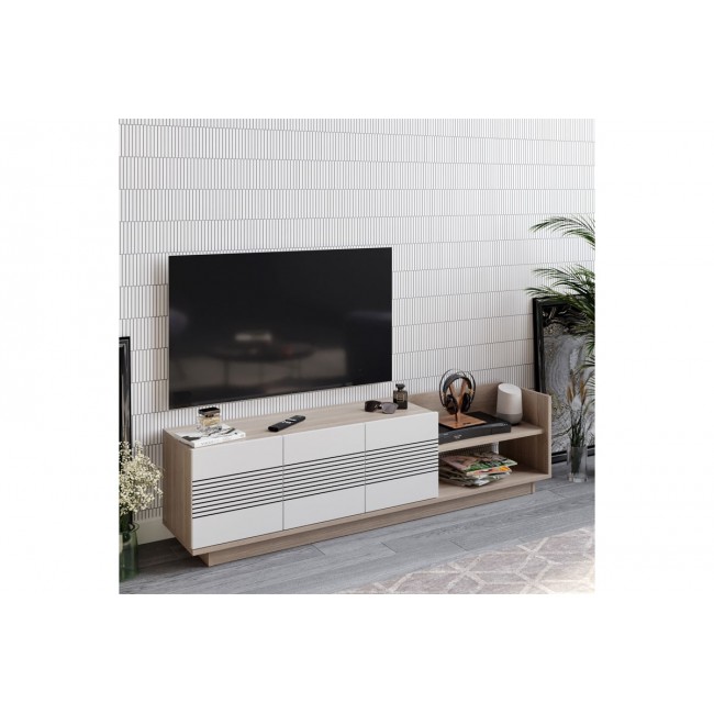 Έπιπλο τηλεόρασης ''YUBO'' σε χρώμα λευκό/φυσικό 167,6x35x43