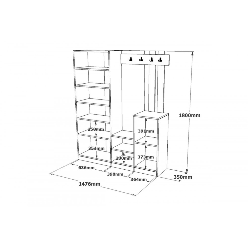 Έπιπλο εισόδου ''DOORSE'' σε χρώμα λευκό/sonoma 147.5x35x180