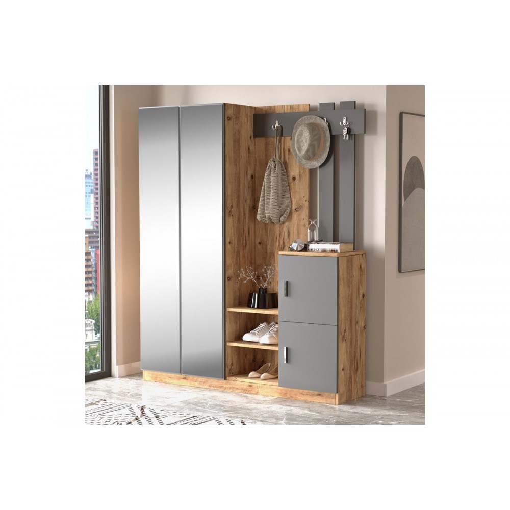 Έπιπλο εισόδου ''DOORSE'' σε χρώμα ανθρακί/sonoma 147.5x35x180