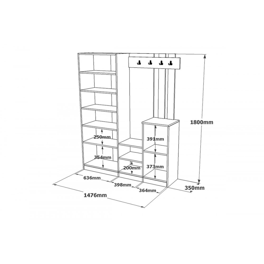 Έπιπλο εισόδου ''DOORSE'' σε χρώμα ανθρακί/sonoma 147.5x35x180