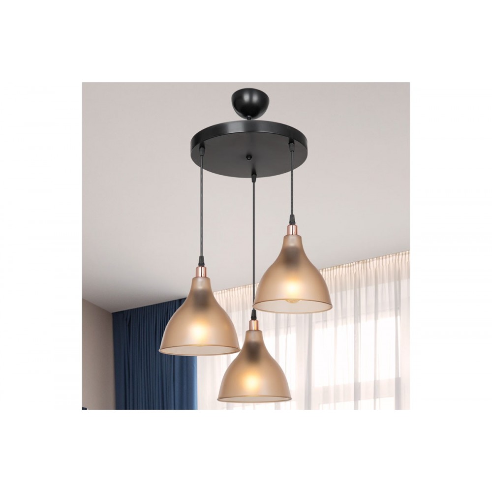 Φωτιστικό οροφής τρίφωτο ''ORAZIO'' Ε27 από PP σε χρώμα μελί/μαύρο Φ40x80