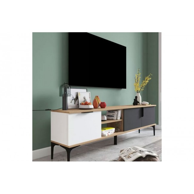 Έπιπλο τηλεόρασης ''GREGO'' σε χρώμα λευκό/ανθρακί/oak 180x34x51
