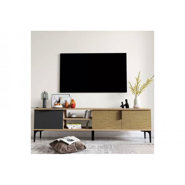 Έπιπλο τηλεόρασης ''KOWEL'' σε χρώμα ανθρακί/oak 180x34x51
