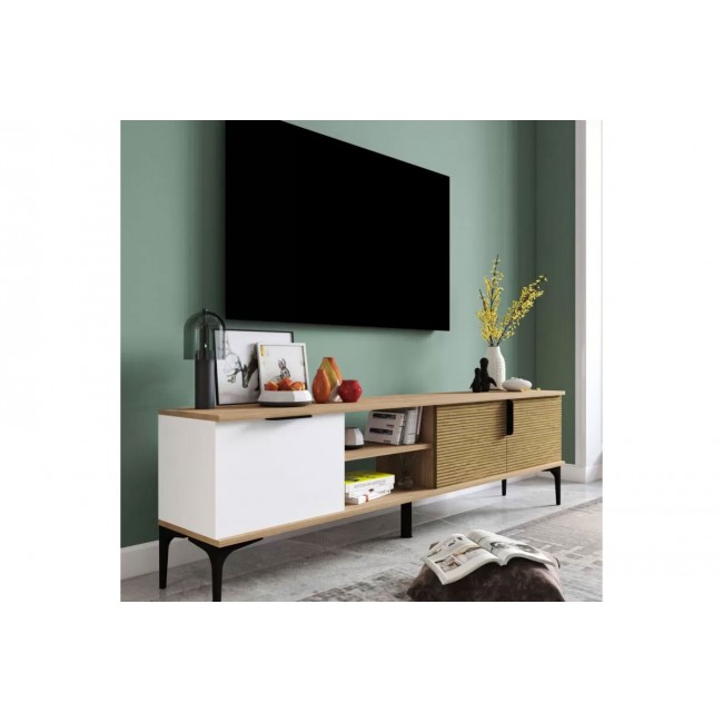 Έπιπλο τηλεόρασης ''KOWEL'' σε χρώμα λευκό/oak 180x34x51