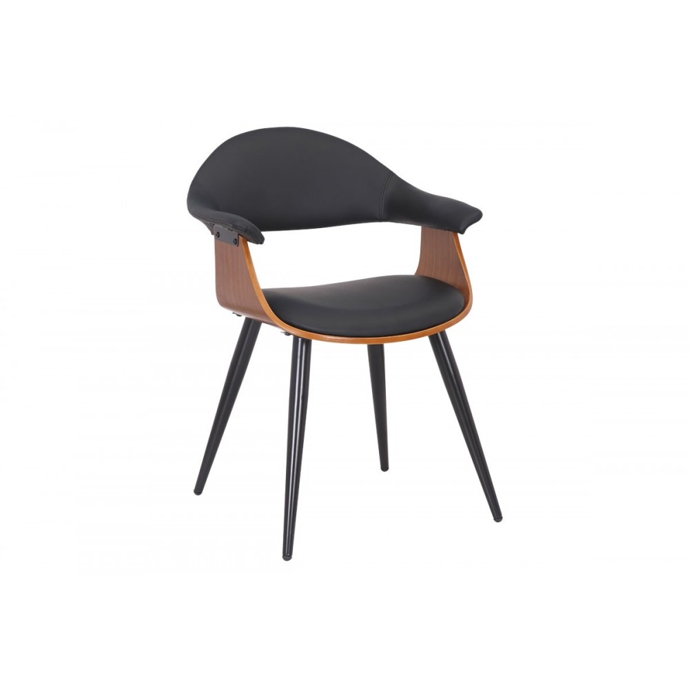 Πολυθρόνα ''AUSTEN'' από PU/μέταλλο σε χρώμα μαύρο/πόδι καρυδί 56x52x81