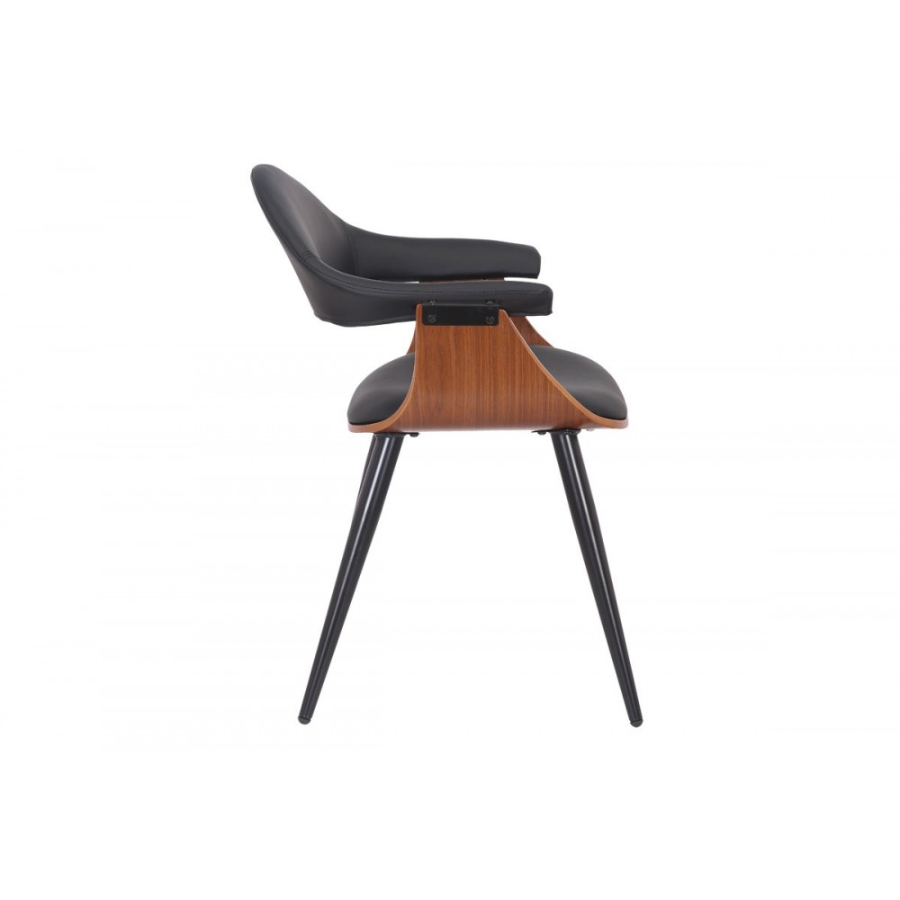 Πολυθρόνα ''AUSTEN'' από PU/μέταλλο σε χρώμα μαύρο/πόδι καρυδί 56x52x81