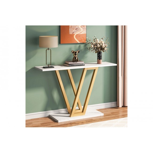 Κονσόλα ''WIRMO'' από μέταλλο σε χρώμα χρυσό/ λευκό μαρμάρου 110x30x80