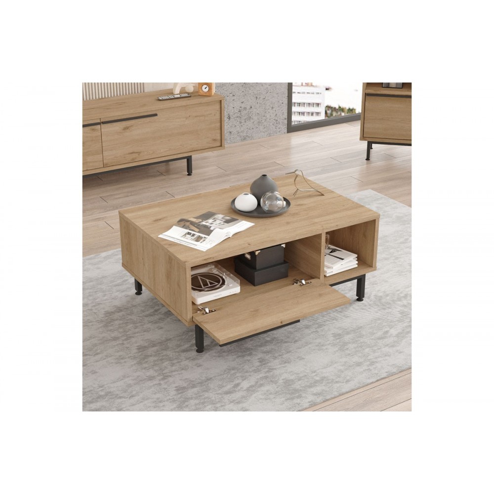 Τραπέζι σαλονιού "FRIXTON" σε χρώμα φυσικό/μαύρο 90x60x37.5