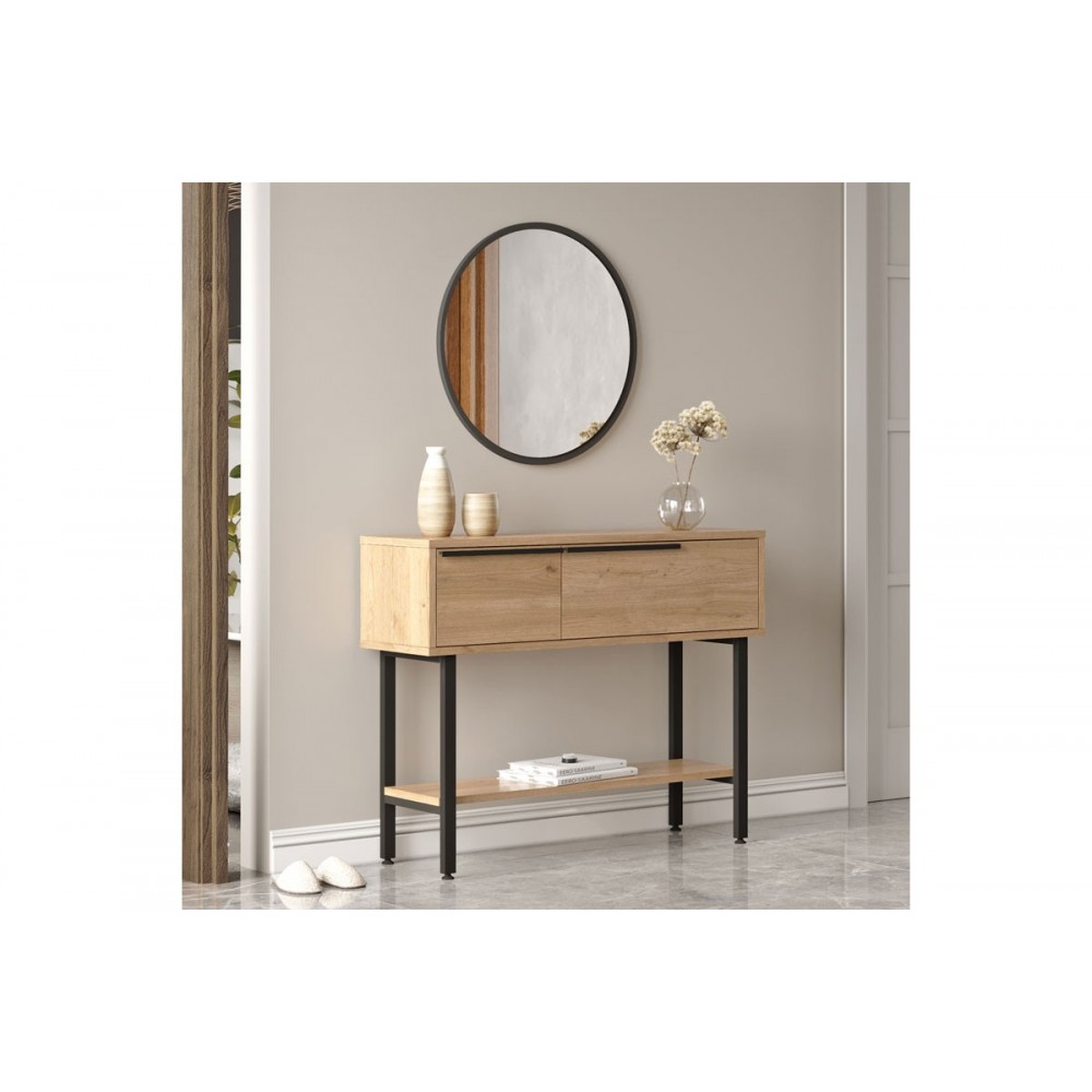 Τουαλέτα με καθρέπτη σε χρώμα φυσικό/μαύρο 100x29.5x76