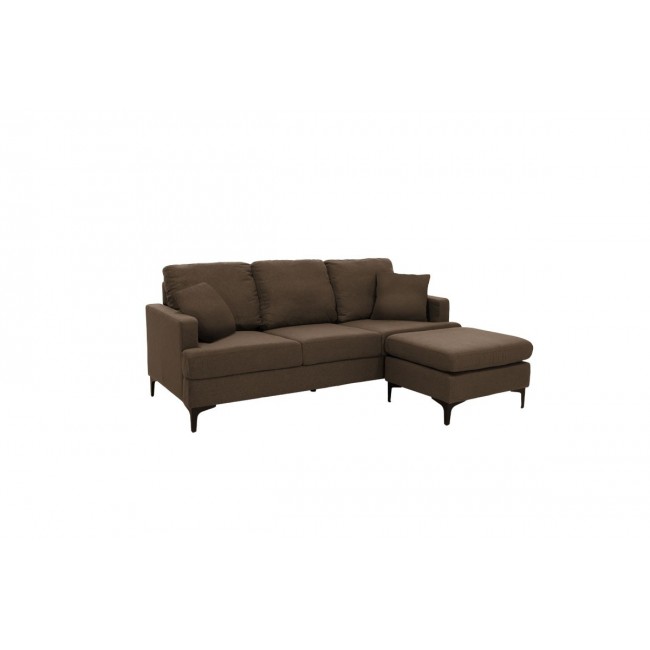 Γωνιακός καναπές "SLIM" με σκαμπώ υφασμάτινος σε καφέ χρώμα 185x140x70
