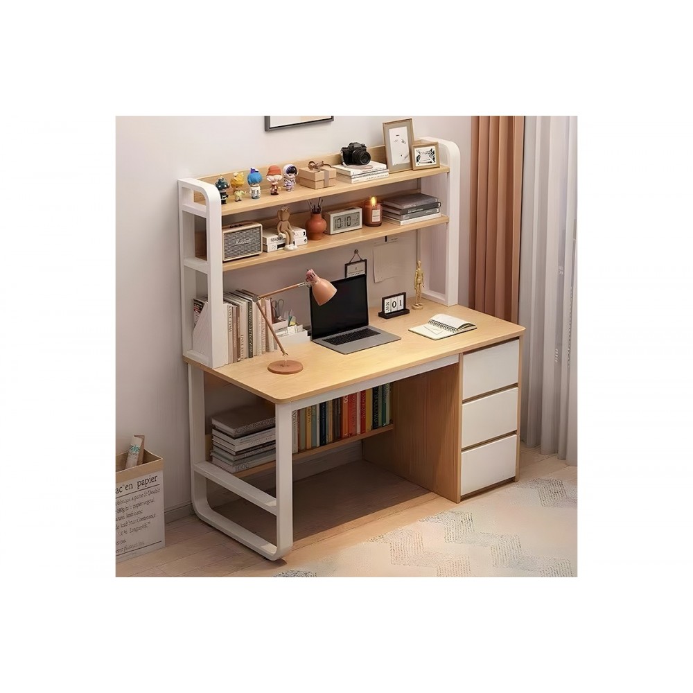 Γραφείο με ραφιέρα "SOCO" από MDF σε φυσικό/λευκό χρώμα 120x50x144