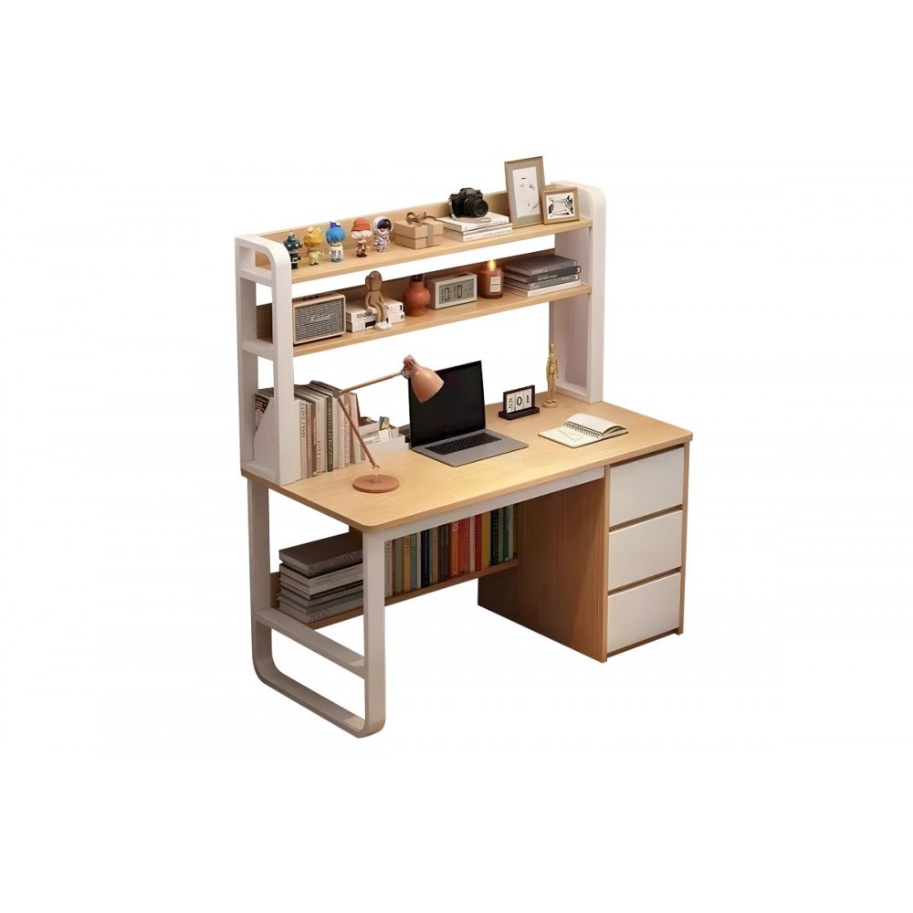 Γραφείο με ραφιέρα "SOCO" από MDF σε φυσικό/λευκό χρώμα 120x50x144