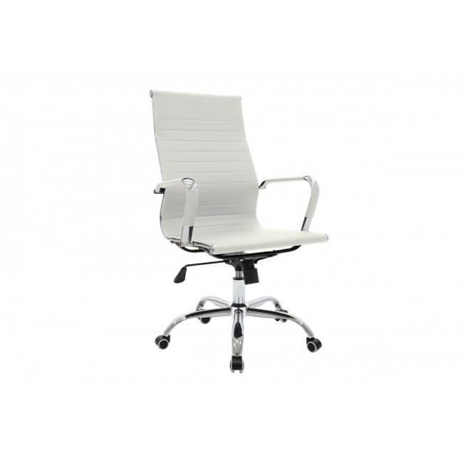 Πολυθρόνα γραφείου διευθυντή "VALTER" από PU/μέταλλο σε λευκό/ασημί χρώμα 55.5x58x108