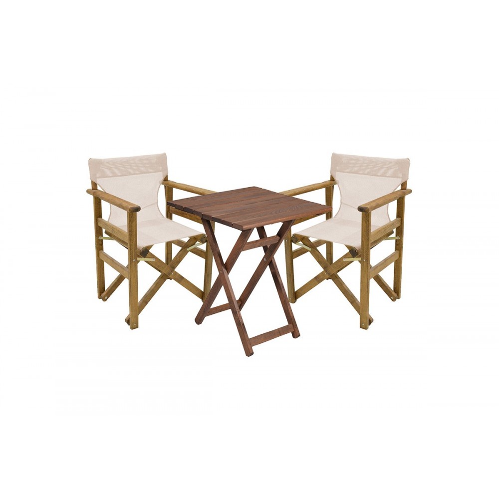 Σετ κήπου 3τμχ "RETTO" από ξύλο/πανί σε καρυδί/μπεζ χρώμα 60x60x71