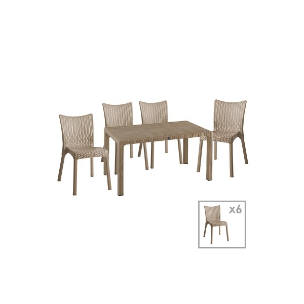 Τραπεζαρία κήπου "EXPLORE-CONFIDENT" 7τμχ από PP σε χρώμα καπουτσίνο 150x90x73,5