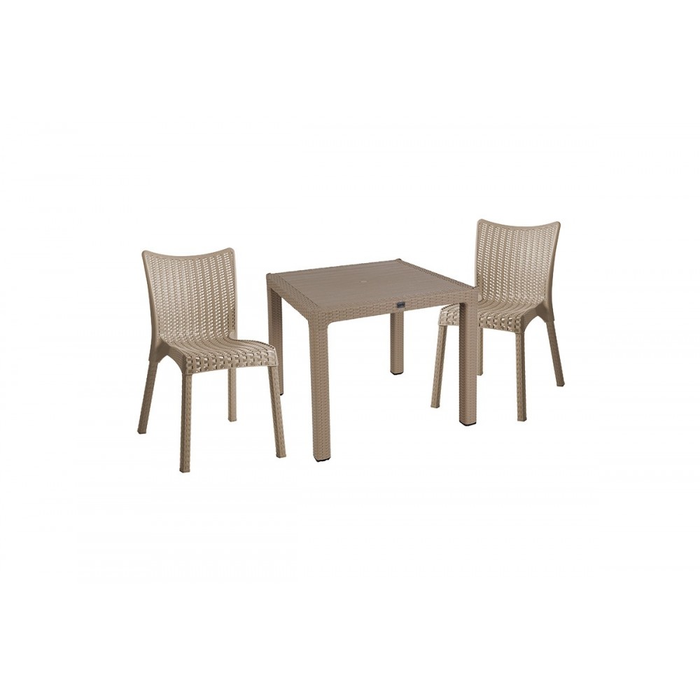 Τραπεζαρία κήπου "EXPLORE-CONFIDENT" 3τμχ από PP σε χρώμα καπουτσίνο 90x90x73,5