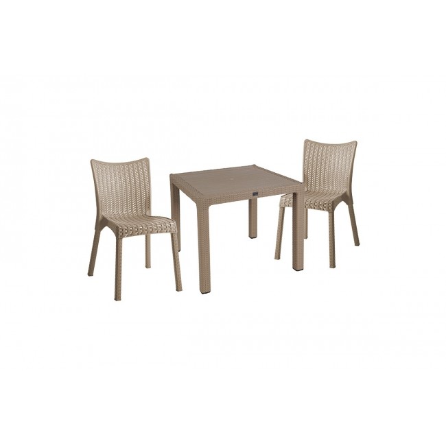 Τραπεζαρία κήπου "EXPLORE-CONFIDENT" 3τμχ από PP σε χρώμα καπουτσίνο 90x90x73,5