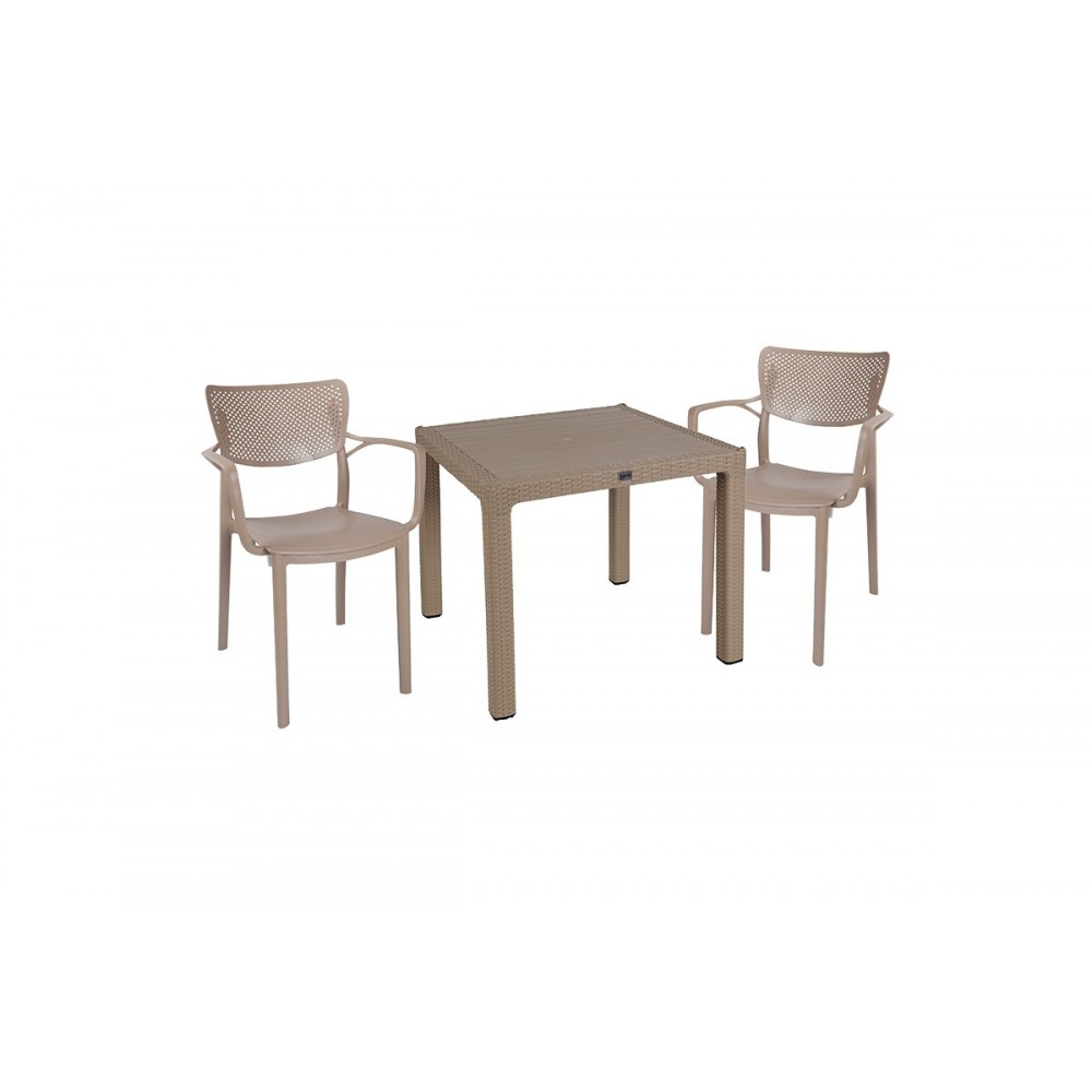 Τραπεζαρία κήπου "FRONTLINE" 3τμχ από PP σε χρώμα καπουτσίνο 90x90x73,5