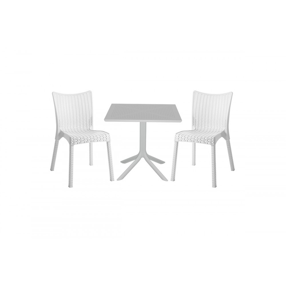 Τραπεζαρία κήπου "GROOVY-CONFIDENT" 3τμχ από PP σε λευκό χρώμα 80x80x74,5