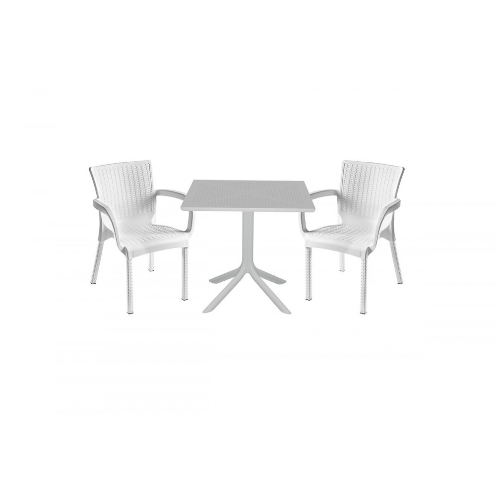 Τραπεζαρία κήπου "GROOVY-FESTIVE" 3τμχ από PP σε λευκό χρώμα 80x80x74,5