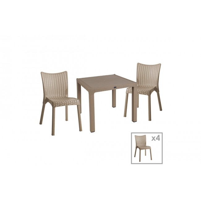 Τραπεζαρία κήπου "EXPLORE-CONFIDENT" 5τμχ από PP σε χρώμα καπουτσίνο 90x90x73,5