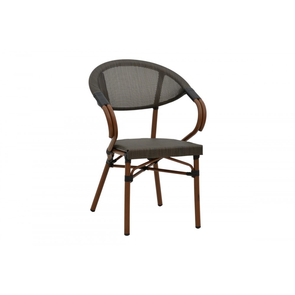 Πολυθρόνα κήπου "ISAIA" από αλουμίνιο/textilene σε καρυδί/μαύρο χρώμα 57x57x83