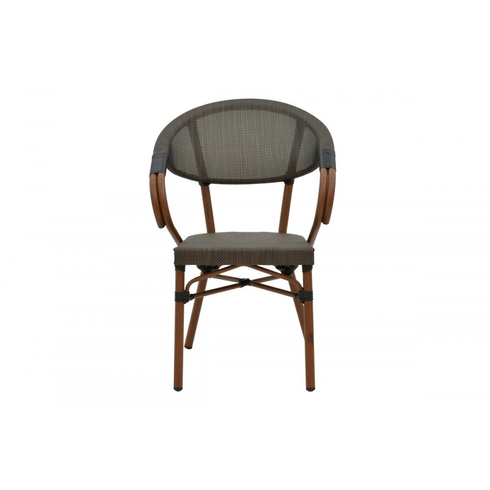 Πολυθρόνα κήπου "ISAIA" από αλουμίνιο/textilene σε καρυδί/μαύρο χρώμα 57x57x83