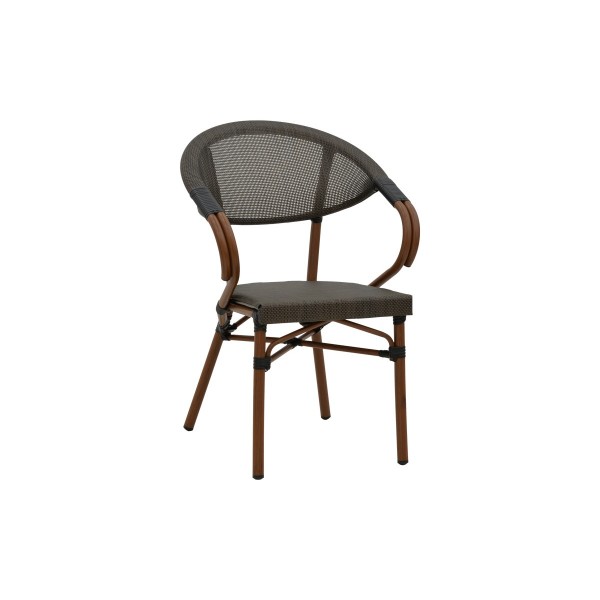 Πολυθρόνα κήπου "ISAIA" από αλουμίνιο/textilene σε καρυδί/μαύρο χρώμα 57x57x83