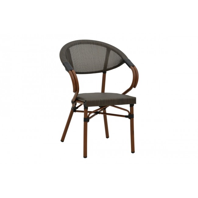 Πολυθρόνα κήπου "ISAIA" από αλουμίνιο/textilene σε καρυδί/μαύρο χρώμα 57x57x83