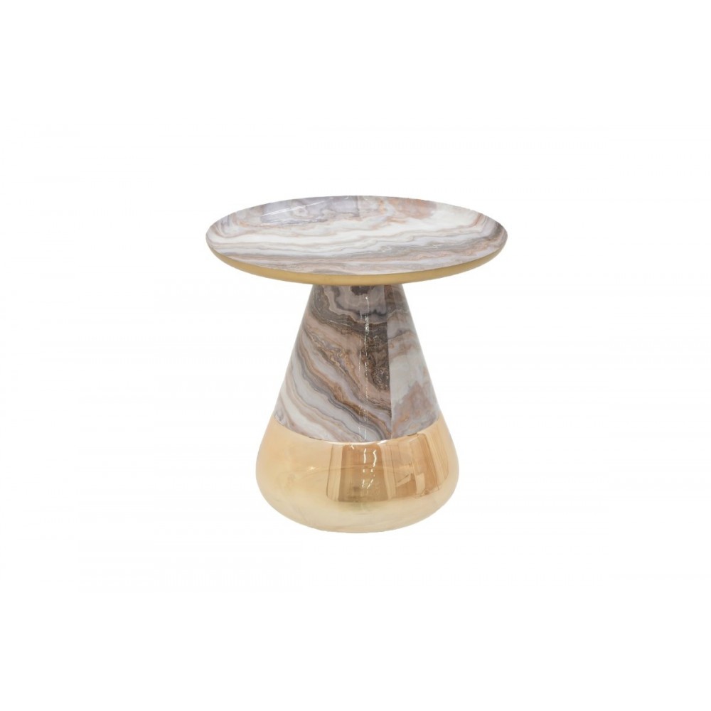 Βοηθητικό τραπεζάκι "BOUNDAR" από μέταλλο/γυαλί σε γκρι/χρυσό χρώμα Φ50x49