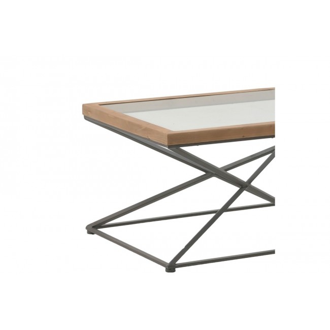 Τραπέζι σαλονιού "CENA" από μέταλλο/γυαλί/ξύλο σε μαύρο/φυσικό χρώμα 121x61x45