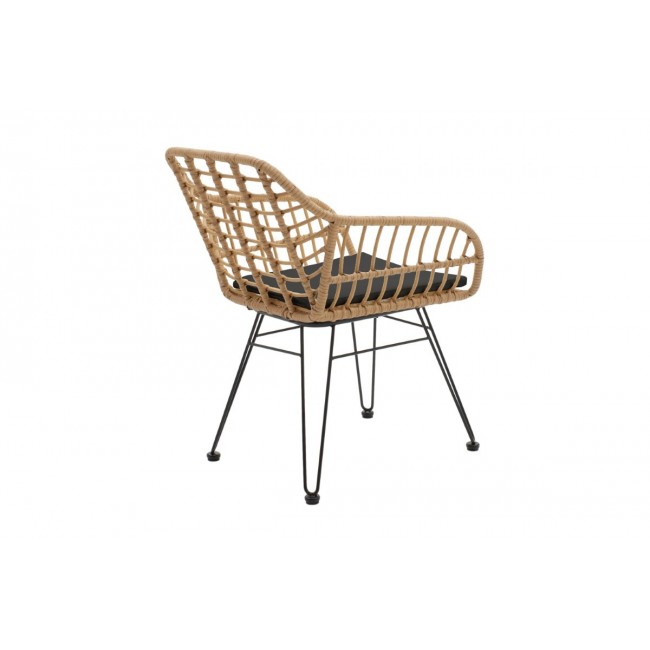 Πολυθρόνα κήπου "NAOKI" από μέταλλο/pe rattan σε φυσικό/μαύρο χρώμα 55x58x79