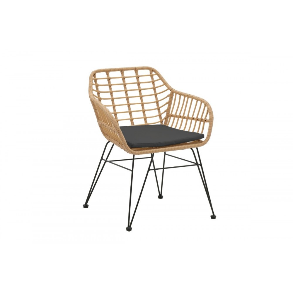 Πολυθρόνα κήπου "NAOKI" από μέταλλο/pe rattan σε φυσικό/μαύρο χρώμα 55x58x79