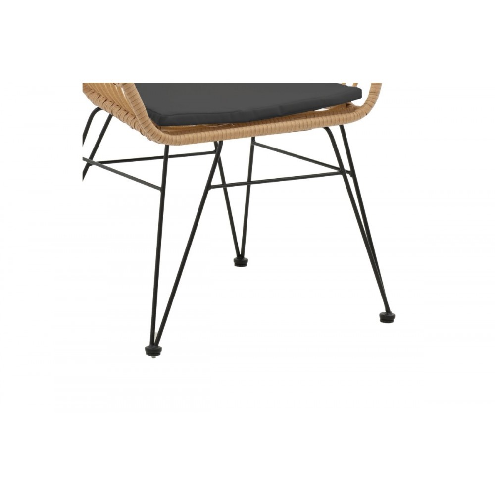 Πολυθρόνα κήπου "NAOKI" από μέταλλο/pe rattan σε φυσικό/μαύρο χρώμα 55x58x79
