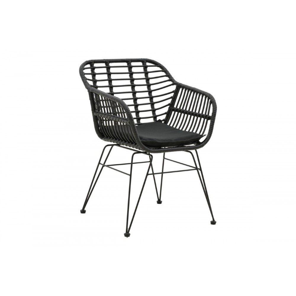 Πολυθρόνα κήπου "NAOKI" από μέταλλο/pe rattan σε μαύρο χρώμα 55x58x79
