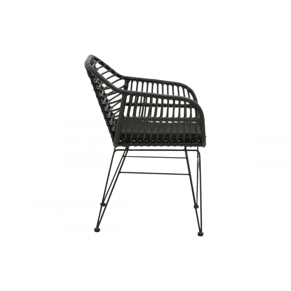Πολυθρόνα κήπου "NAOKI" από μέταλλο/pe rattan σε μαύρο χρώμα 55x58x79