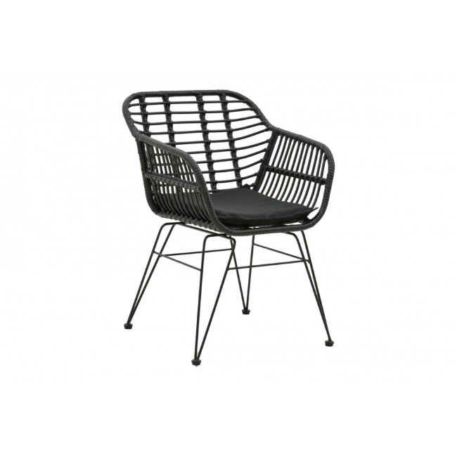 Πολυθρόνα κήπου "NAOKI" από μέταλλο/pe rattan σε μαύρο χρώμα 55x58x79