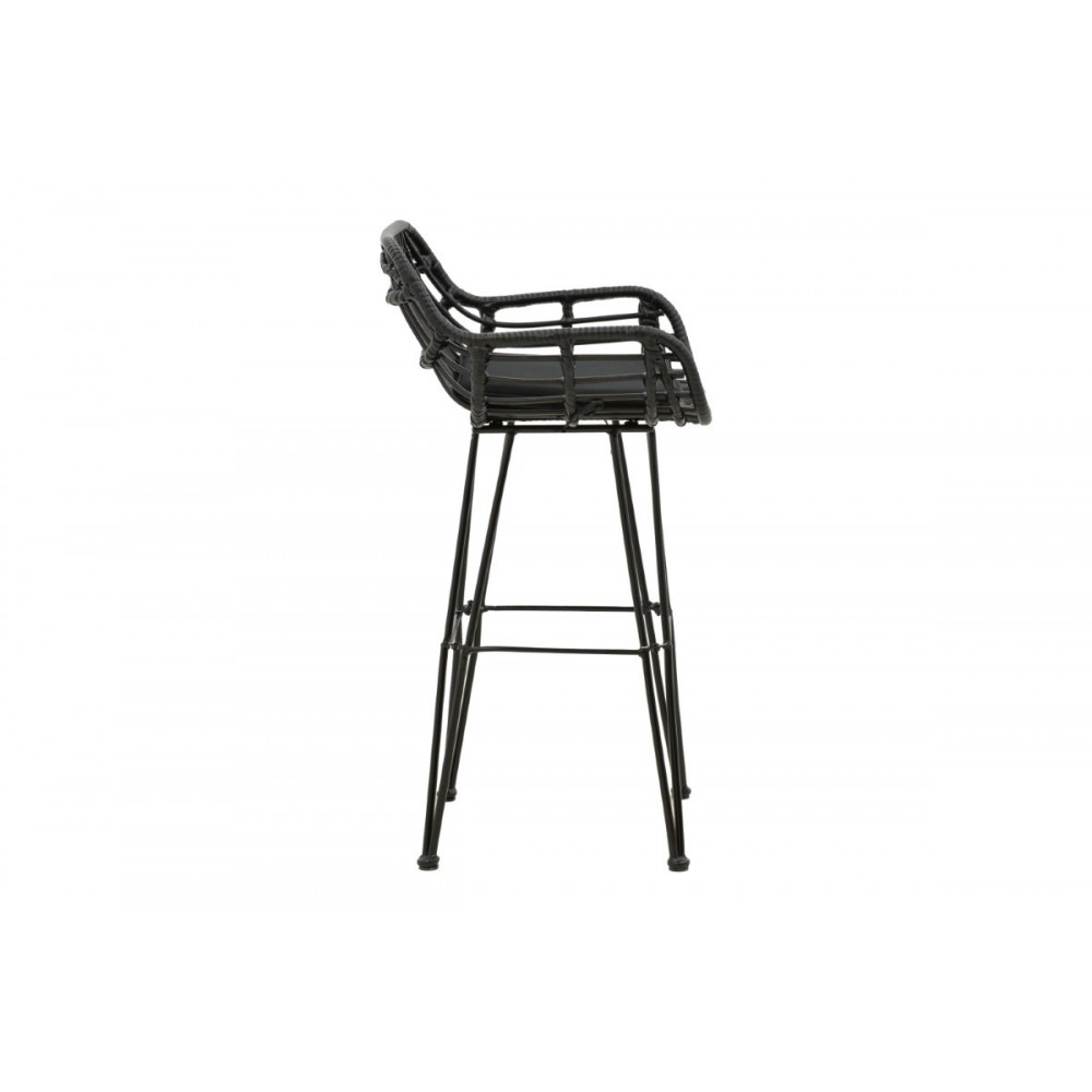 Σκαμπό μπαρ κήπου "NAOKI" από μέταλλο/pe rattan σε μαύρο χρώμα 52x50x90