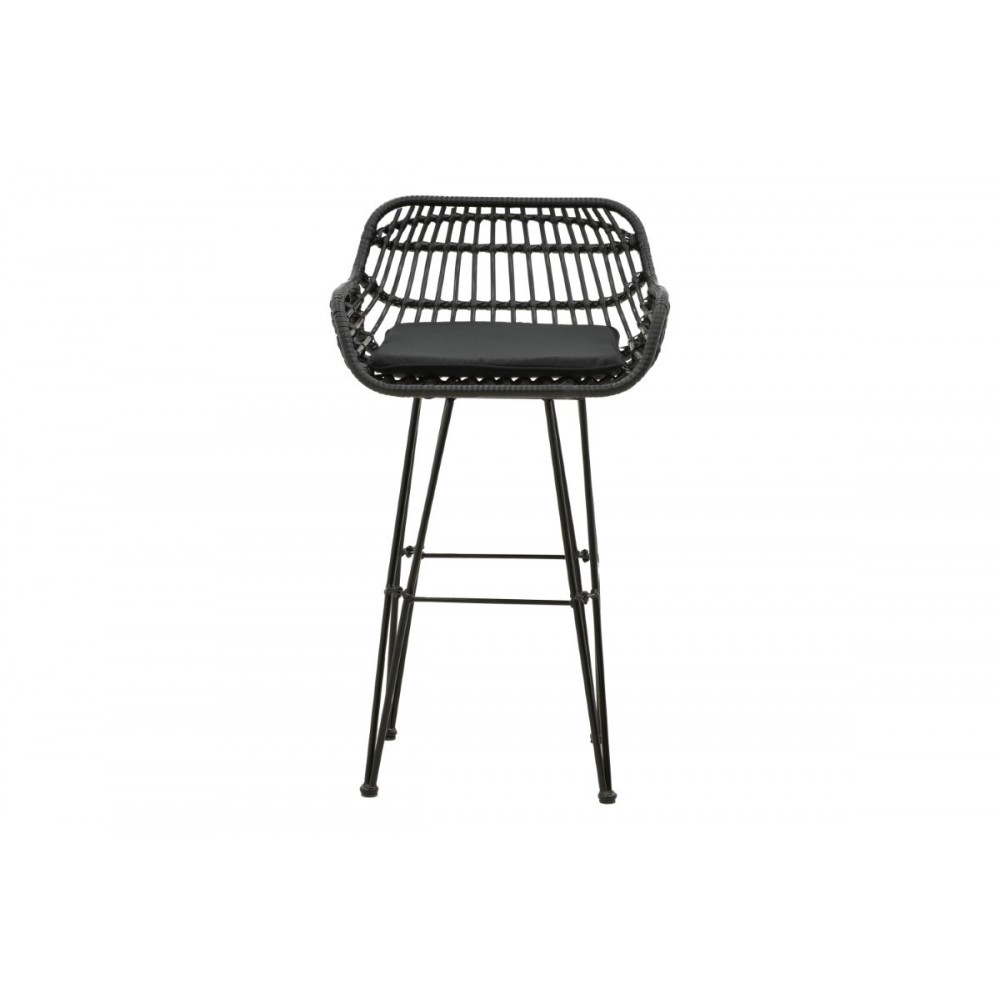 Σκαμπό μπαρ κήπου "NAOKI" από μέταλλο/pe rattan σε μαύρο χρώμα 52x50x90