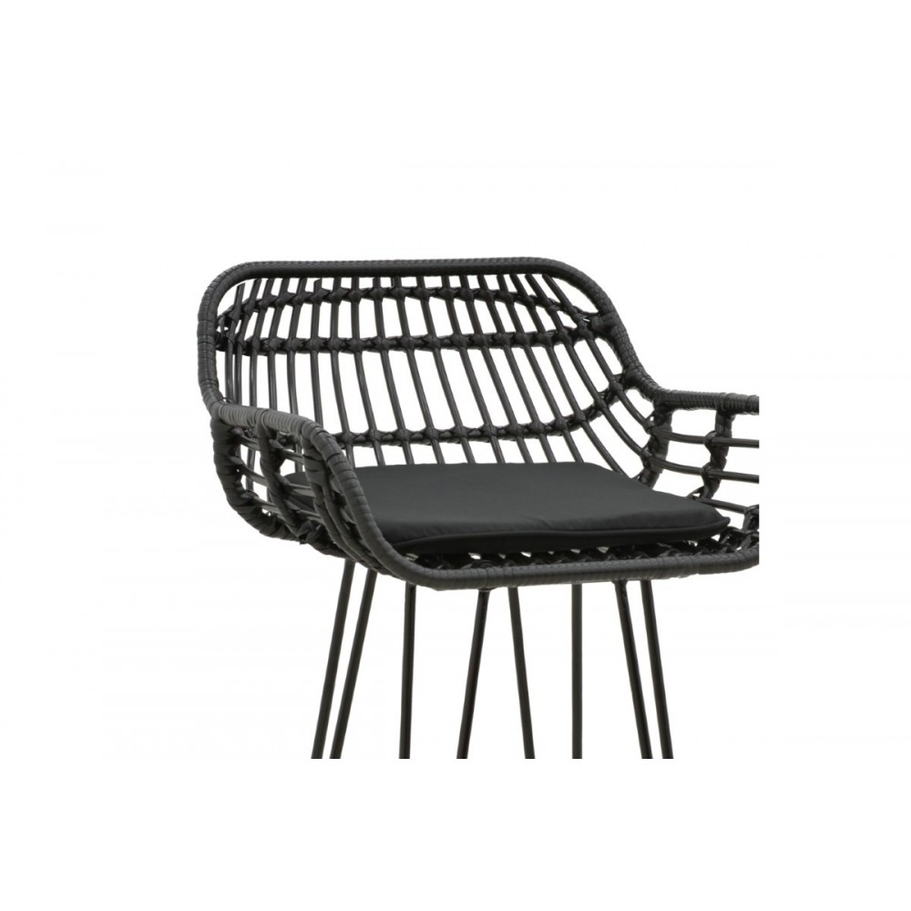 Σκαμπό μπαρ κήπου "NAOKI" από μέταλλο/pe rattan σε μαύρο χρώμα 52x50x90