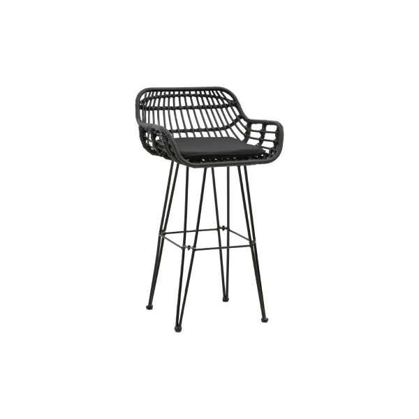 Σκαμπό μπαρ κήπου "NAOKI" από μέταλλο/pe rattan σε μαύρο χρώμα 52x50x90