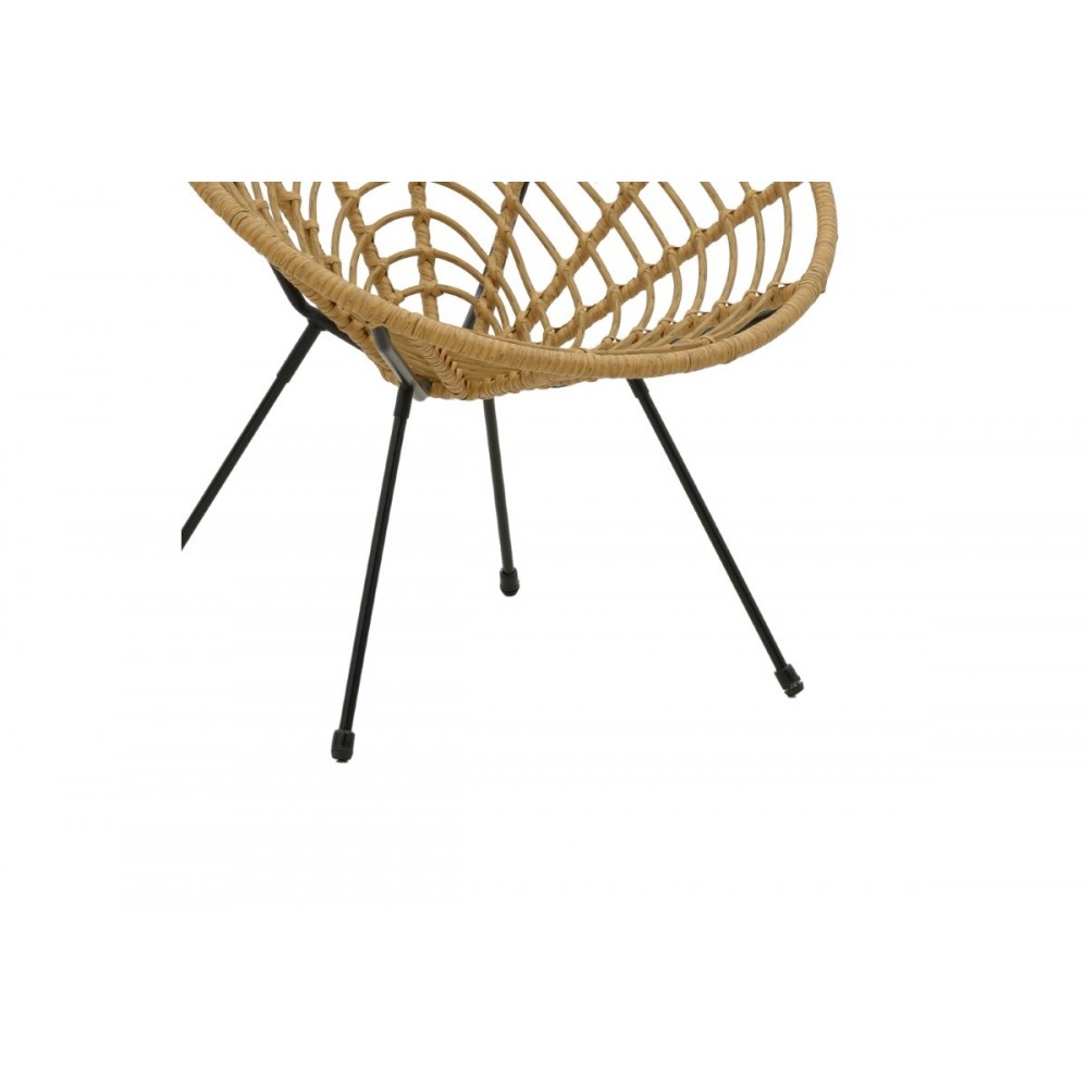 Πολυθρόνα κήπου "NAOKI" από μέταλλο/pe rattan σε φυσικό/μαύρο χρώμα 78x74x84