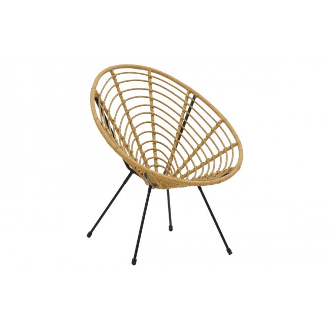 Πολυθρόνα κήπου "NAOKI" από μέταλλο/pe rattan σε φυσικό/μαύρο χρώμα 78x74x84