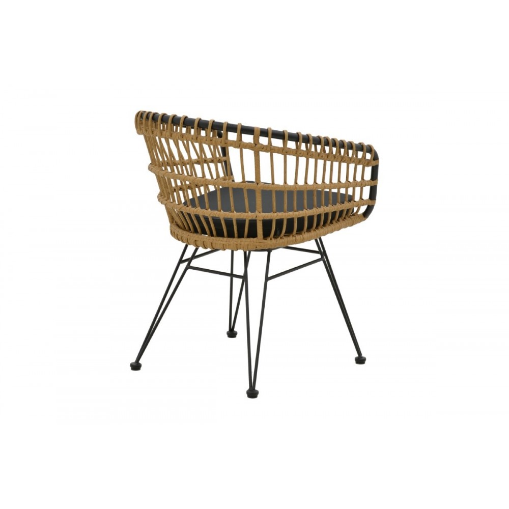 Πολυθρόνα κήπου "ΝΑΟΚΙ" από μέταλλο/pe rattan σε φυσικό/μαύρο χρώμα 74x70x72
