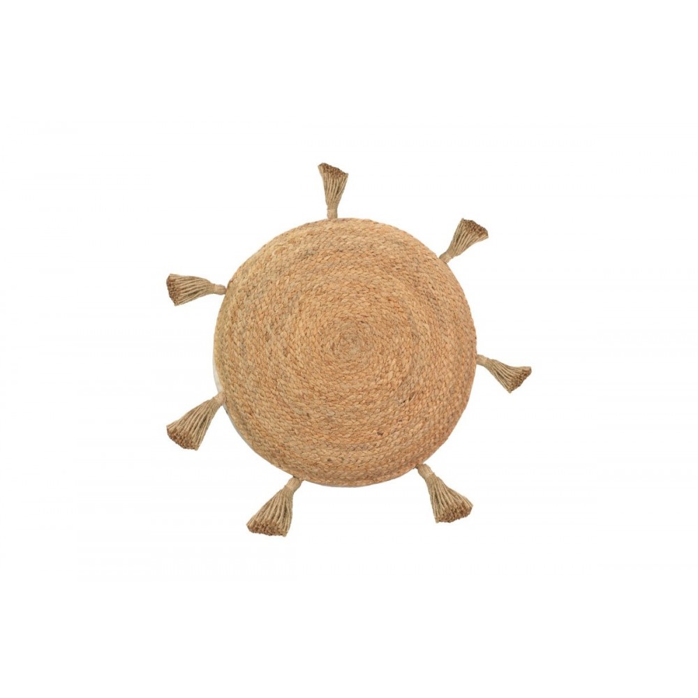 Πουφ "ELEFON" από ύφασμα σε φυσικό/εκρού χρώμα Φ40x7.5