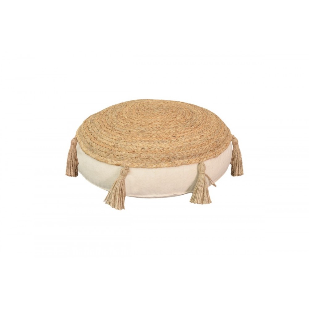 Πουφ "ELEFON" από ύφασμα σε φυσικό/εκρού χρώμα Φ40x7.5