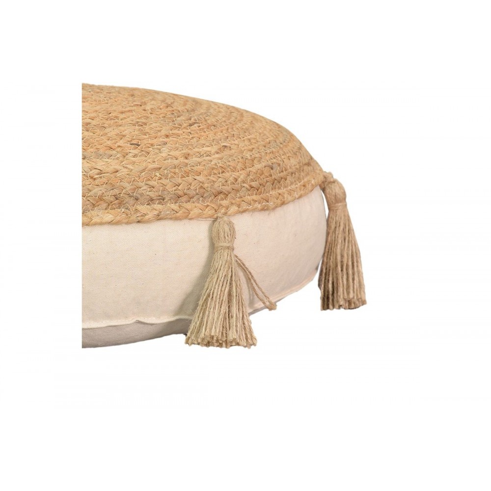 Πουφ "ELEFON" από ύφασμα σε φυσικό/εκρού χρώμα Φ40x7.5